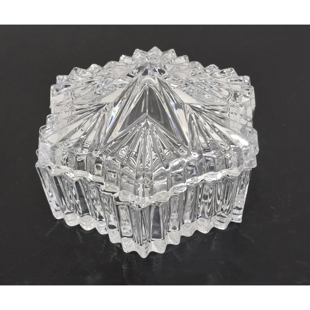 Vintage Circleware Stella Star Glass Covered Candy Dish Trinket Box Clear...